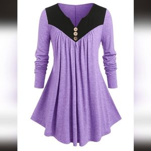 0983 NWT Two Tone Notched Pleated T Shirt Size 1X